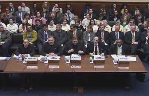 Men from religious organizations were the only ones on a panel on contraception at a House committee hearing in 2012. 