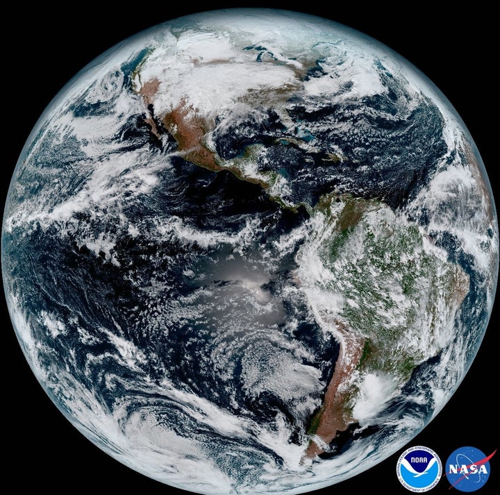 This composite image was taken on Jan. 15. The satellite can capture an image of the Earth stretching from West Africa (far right) all the way to Guam in the Western Pacific (far left).