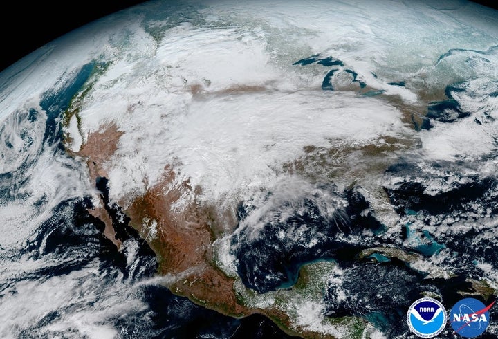 A massive storm system moves across the United States in this image captured aboard GOES-16 on Jan. 15.