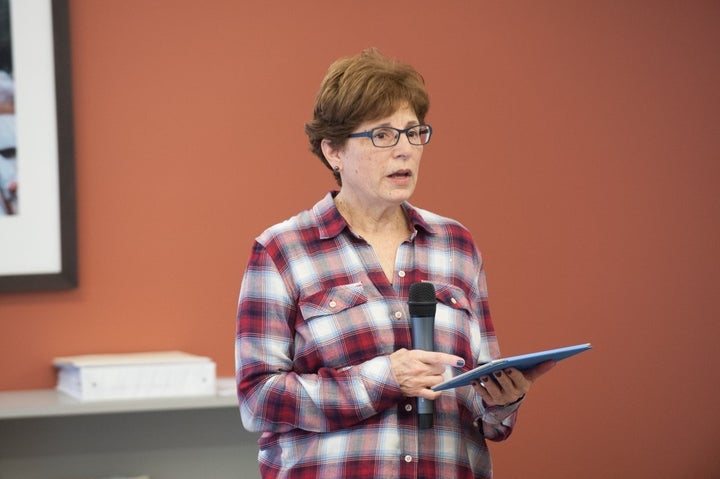 <p>Elyse Frishman speaking to AJWS staff and supporters before the Women’s March in New York City on January 21, 2017.</p>