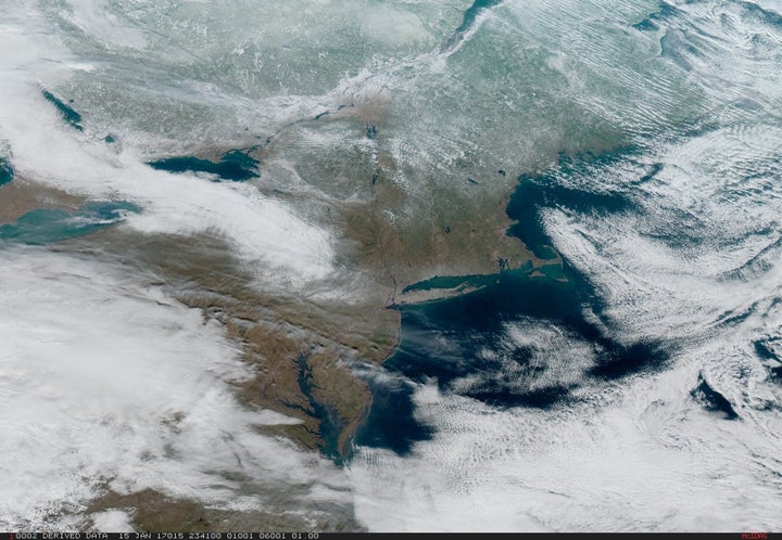 Severe weather passes through the Northeast and central U.S. on Jan. 15 in this image captured from GOES-16.