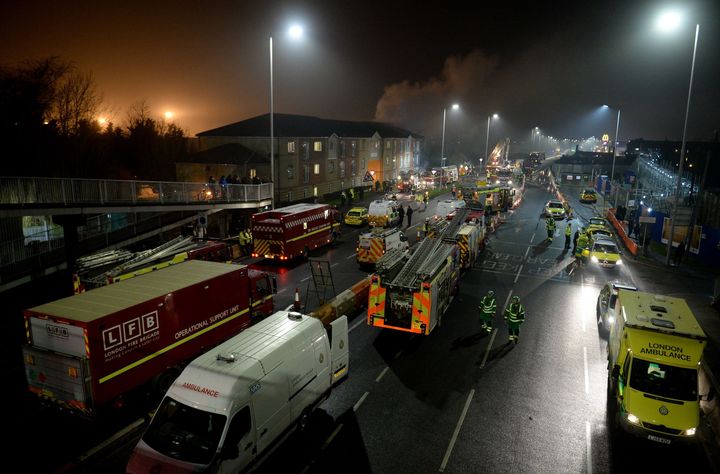 10 fire engines were called to the resulting blaze following the explosion 