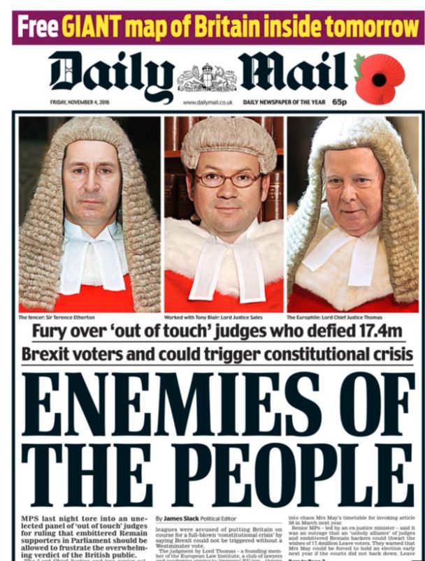 High Court judges were slammed as 'enemies of the people' after they ruled Parliament alone had the power to trigger Brexit 