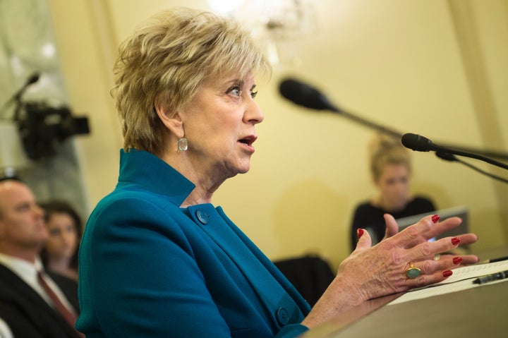 Linda McMahon speaks during her confirmation hearing for administrator of the Small Business Administration before the Senate
