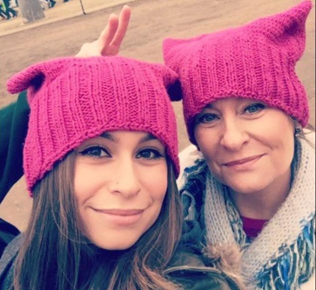 Shelly Betancourt (right) with her daughter, Cassie, at the Women's March in Washington on Saturday.