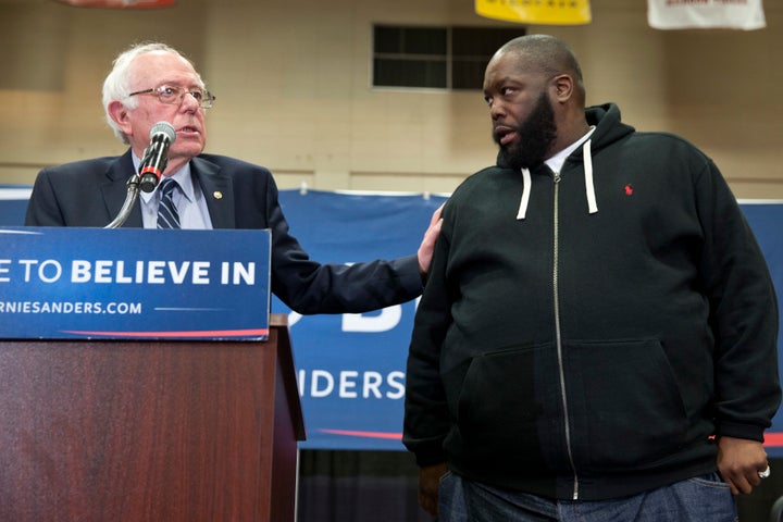 Sen. Bernie Sanders (I-Vt.) after being introduced by Killer Mike at a campaign rally in Orangeburg, S.C.