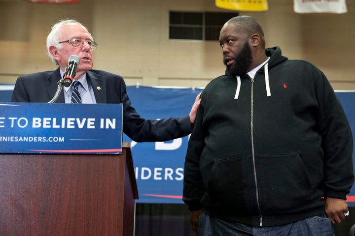 Sen. Bernie Sanders (I-Vt.) after being introduced by Killer Mike at a campaign rally in Orangeburg, S.C. 