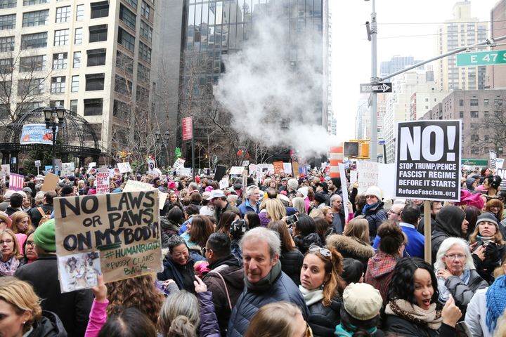 Protesters attend a "sister march" in New York on Jan. 21, 2017.