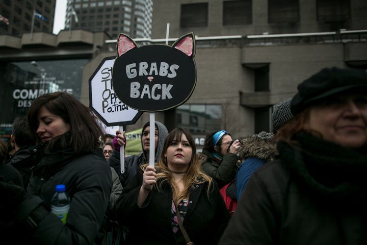 Demonstrators attend the Women's March to protest President Donald Trump, in Montreal, Canada on Jan. 21, 2017.