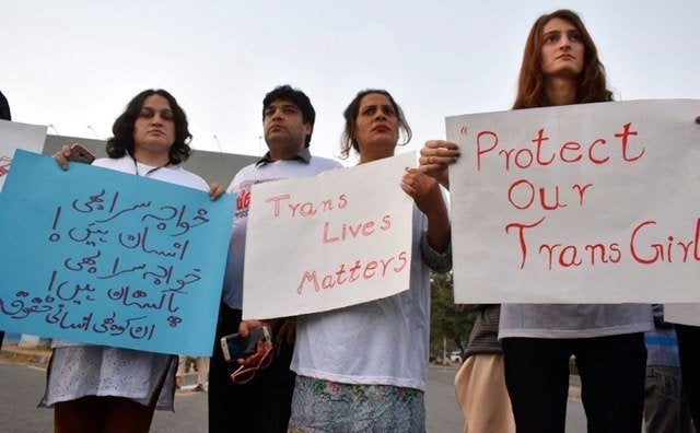 People protest against the sexual assault of transgender people in Islamabad, Pakistan.