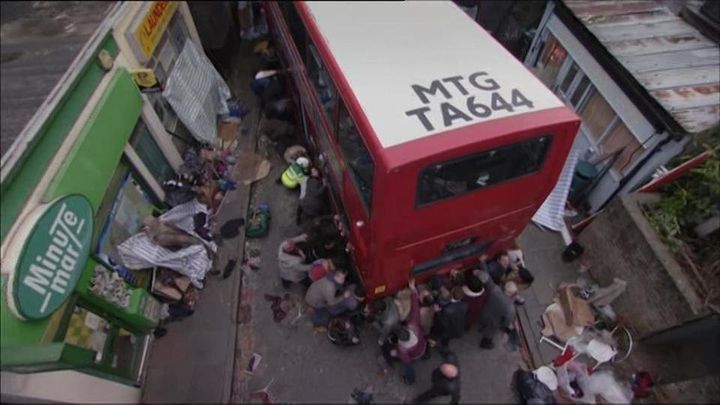 The residents of Walford lifted the bus to free Martin Fowler