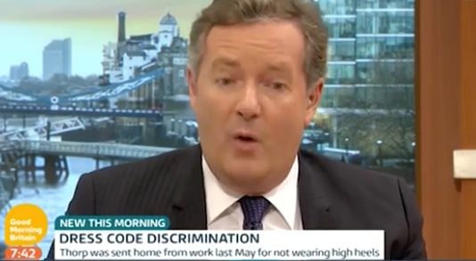 Piers Morgan said he did not think it 'unreasonable' to force women to wear high heels