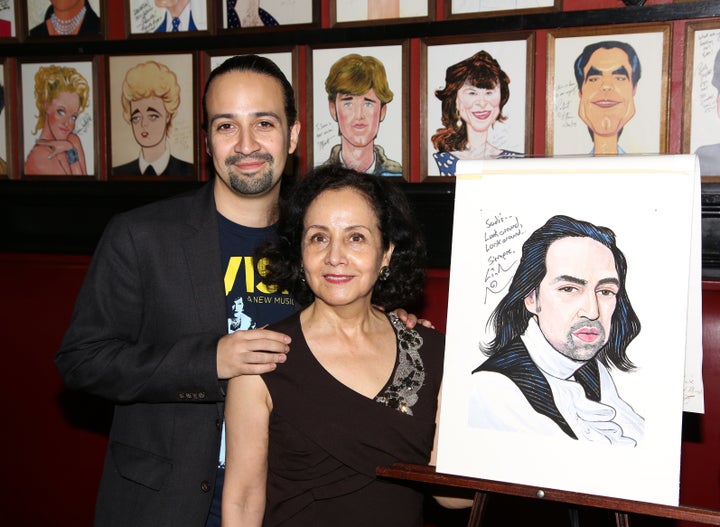 Together, Lin-Manuel Miranda and his mom, Luz Towns-Miranda, watched the unveiling of his portrait at Sardi's in New York City.