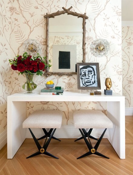 “‘Hang your art’—this is the silliest rule! We often prefer art leaning on a wall or layered on a console. It’s a little bohemian, and very chic.” —Alyssa Kapito and Vivian Muller, Kapito Muller