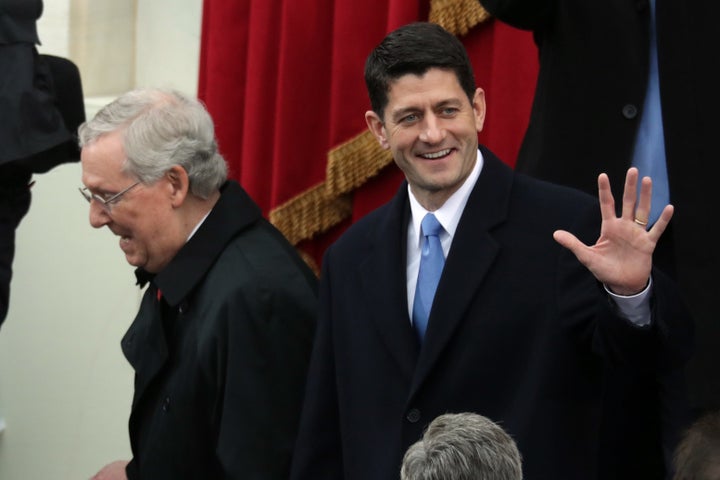 Senate Majority Leader Mitch McConnell (R-Ky.), left, and House Speaker Paul Ryan (R-Wis.), right, laid out congressional Rep