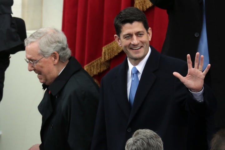 Senate Majority Leader Mitch McConnell (R-Ky.), left, and House Speaker Paul Ryan (R-Wis.), right, laid out congressional Republicans' schedule Wednesday at the annual GOP retreat.