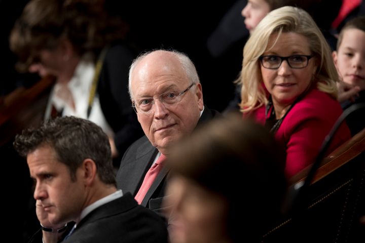 Former U.S. Vice President Dick Cheney sits with his daughter, Rep. Liz Cheney (R-Wyo.), during the opening of the 115th U.S. Congress on Capitol Hill in Washington on Jan. 3.