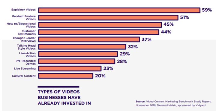 <p>Types of videos businesses have invested in most</p>