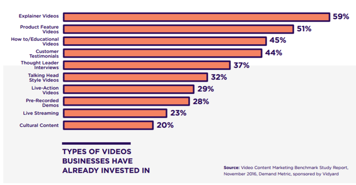 Types of videos businesses have invested in most