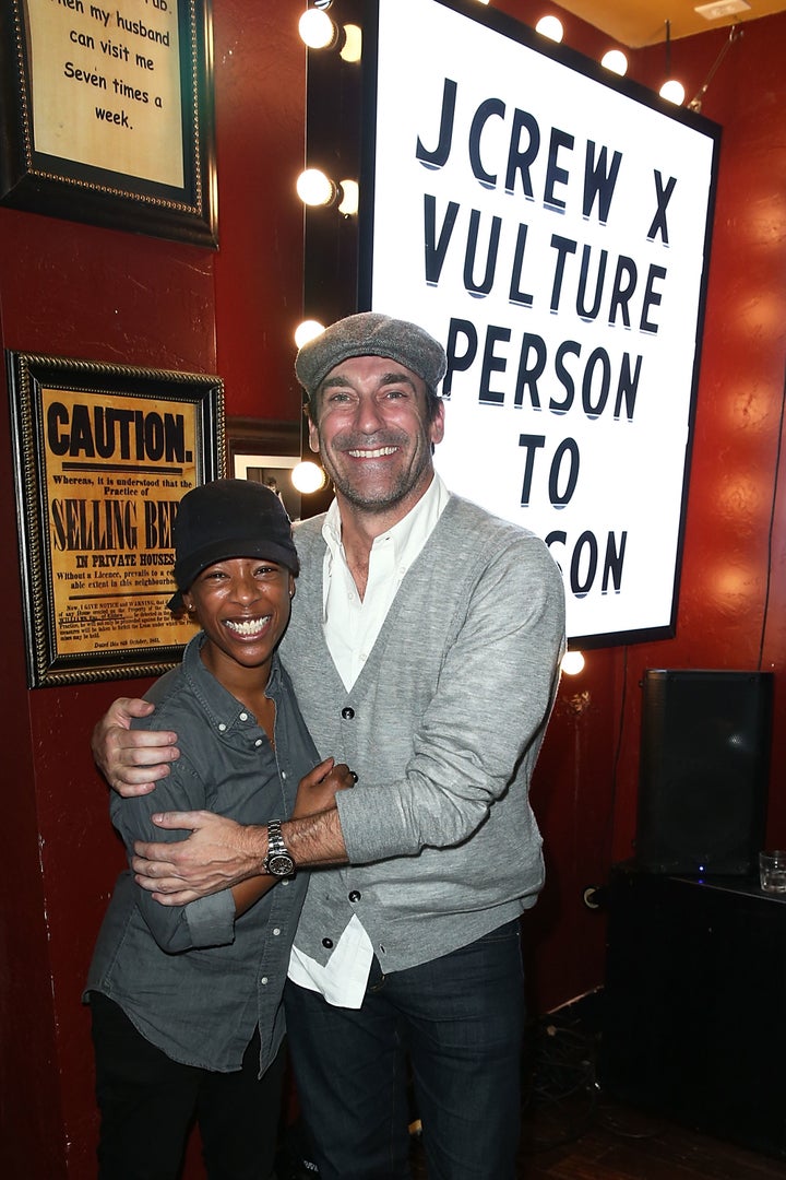 Samira Wiley and Jon Hamm attend the J. Crew, Vulture and New York Magazine hosted official "Person to Person" after party at Rock & Reilly's