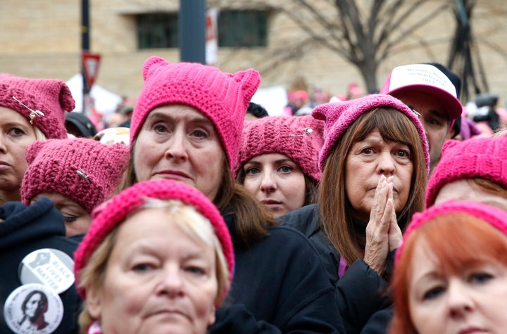 Protesters in Washington D.C. listening to a speaker during the Women's March.