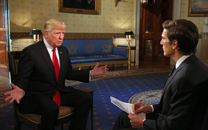 David Muir talks to President Donald J. Trump from the White House in Washington, DC.