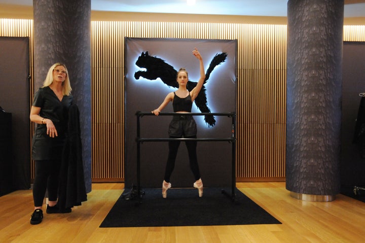 A Puma executive, left, with New York City Ballet dancer Mimi Staker, right.