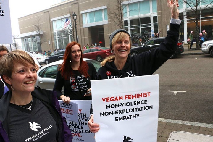 Vegans show solidarity at the women’s march. Photo via Vegans for Peace. 