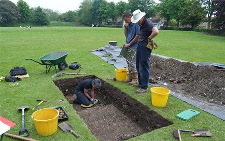 The archaeologists during an exploratory dig 