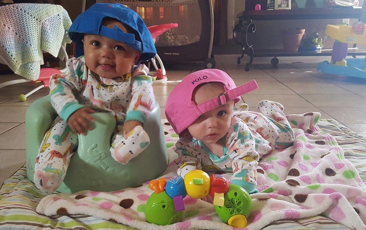The adorable girls were born in April to a Caucasian mother and an African-American father.