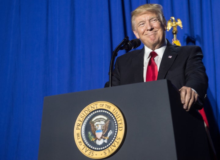 US President Donald Trump speaks to the staff at the Department of Homeland Security in Washington, DC, on January 25, 2017.