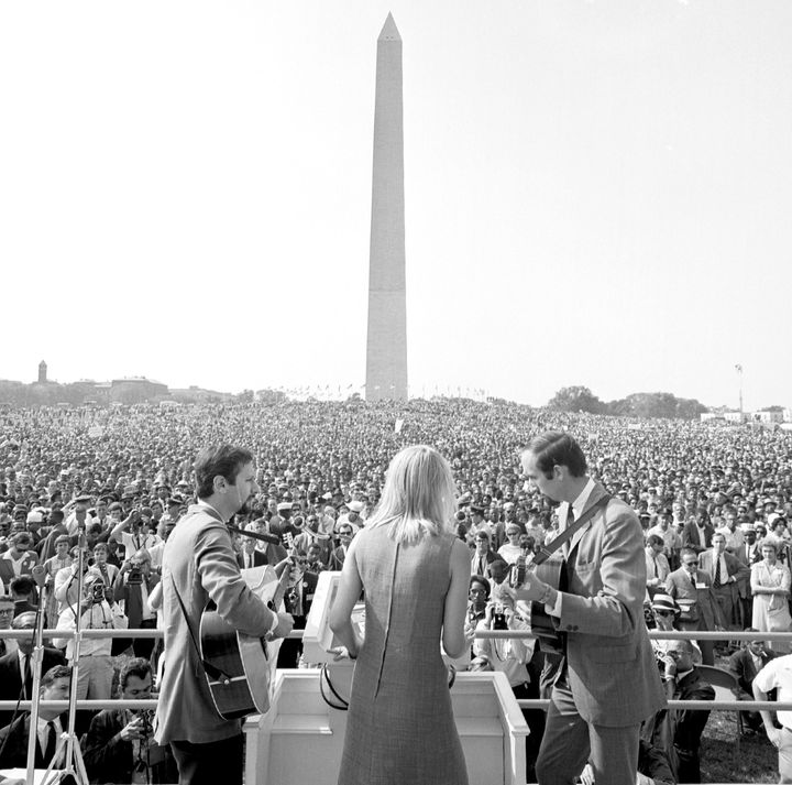 Peter, Paul and Mary sing during the March on Washington for Jobs and Freedom. August 28, 1963
