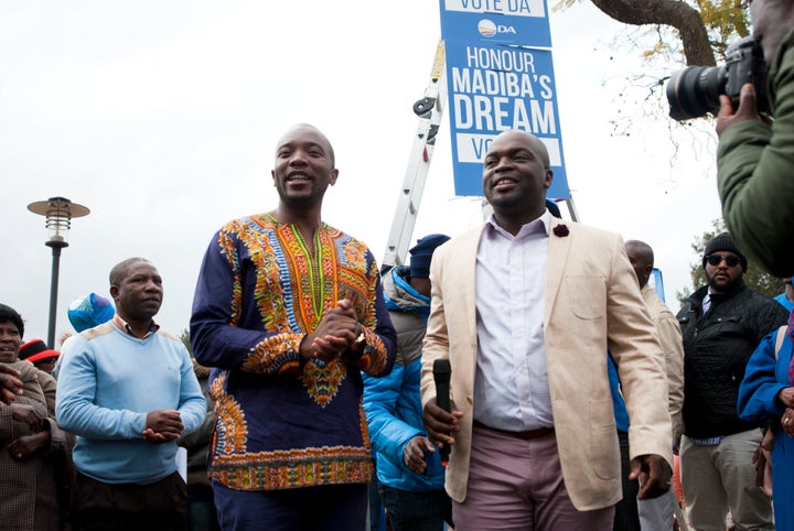 Democratic Alliance (DA) leader Mmusi Maimane with then-Tshwane mayoral candidate Solly Msimanga on the campaign trail in July of 2016.