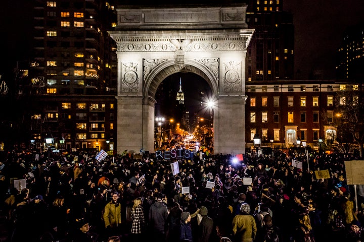 Thousands of New Yorkers rallied in Washington Square Park on Jan. 25, voicing loud, revolutionary opposition to President Trump's executive order banning Muslims from certain countries from traveling to the U.S.