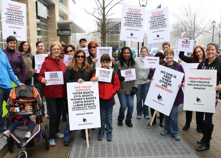 Vegans unite at the women’s march in Raleigh, NC. Photo via Vegans for Peace.