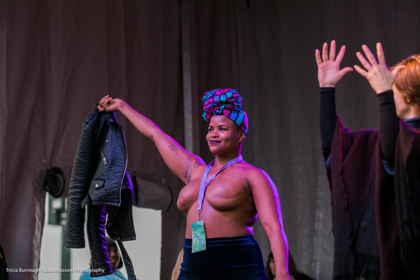 Ericka Hart speaking at the Philadelphia Women’s March. Photo by Tricia Burrough/<a rel="nofollow" href="http://www.lilacblo