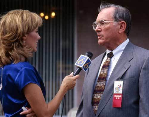 <p>Charlie Ridgway chats with a reporter from Orlando’s own Channel 6 as Walt Disney World celebrates its 25th anniversary back in October of 1996.</p>