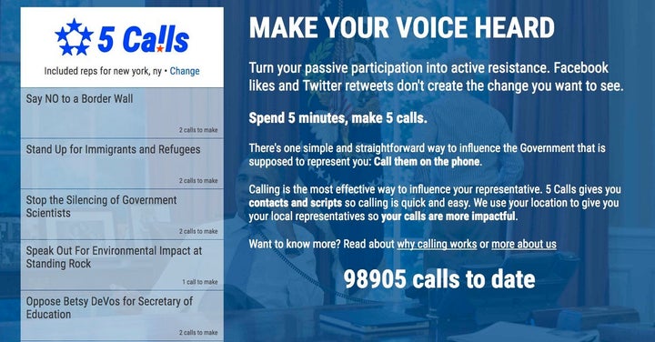 The 5 Calls website encourages voters to make five phone calls in five minutes.