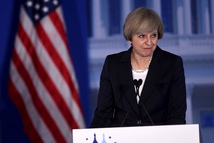 Britain's Prime Minister Theresa May speaks in Philadelphia on Thursday ahead of her meeting with Donald Trump