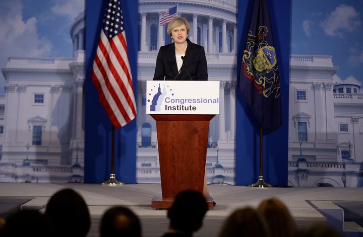 British Prime Minister Theresa May at the Republicans Congressional retreat in Philadelphia on Thursday