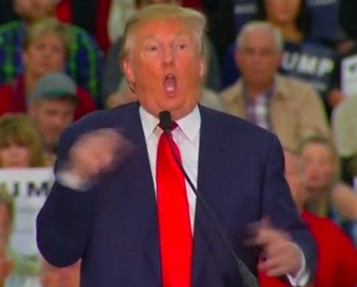 Donald J. Trump, mocking a disabled reporter in a campaign rally. Trump later denied that.