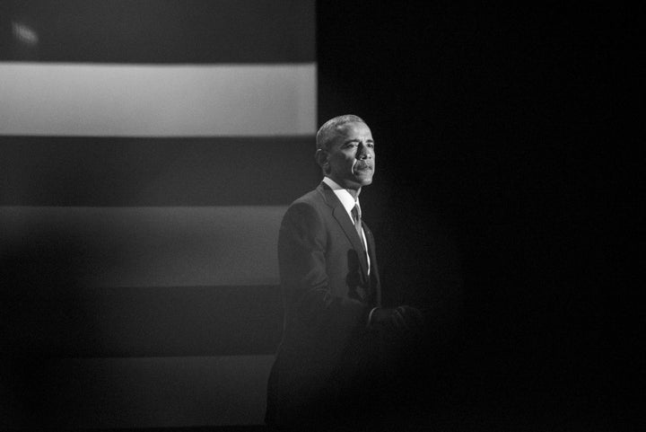 Barack Obama gives his farewell address in Chicago on January 10, 2017.