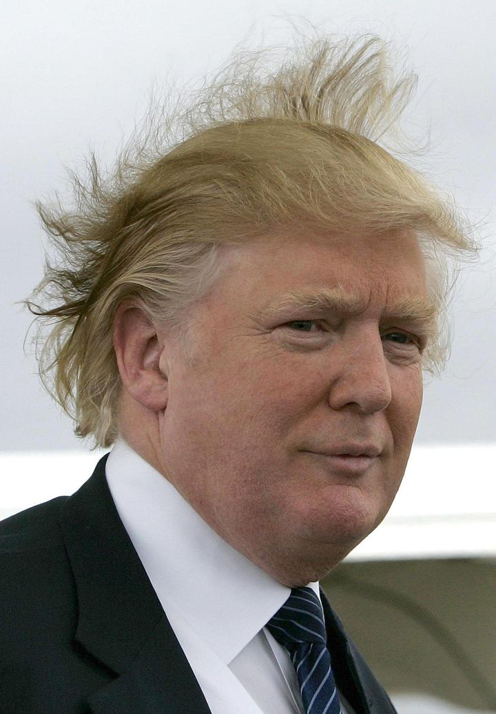 A rather windswept looking Trump is pictured above on the Isle of Lewis, where his mother was brought up before she emigrated to the United States