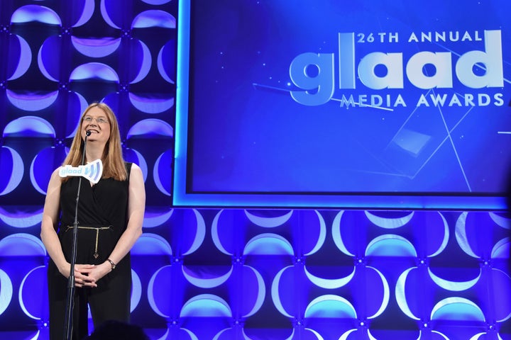 Jennifer Boylan speaks at the 26th Annual GLAAD Media Awards.