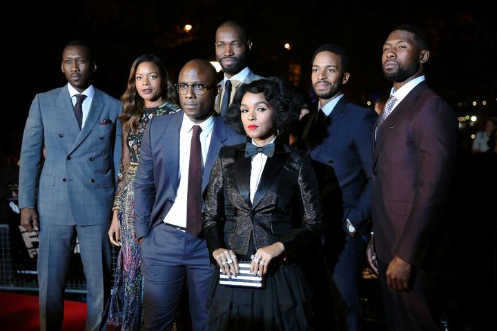 "Moonlight" cast members pose as they arrive for the screening of the film at the 60th British Film Institute (BFI) London Film Festival.
