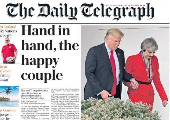 How the Daily Telegraph reported the Presidential-PM hand-hold.