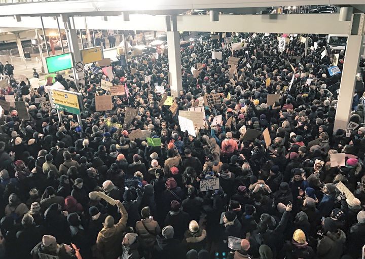 <p>Massive protest at JFK airport terminal 4, Jan. 28, 2017</p>