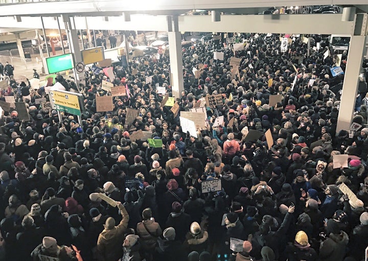 Massive protest at JFK airport terminal 4, Jan. 28, 2017