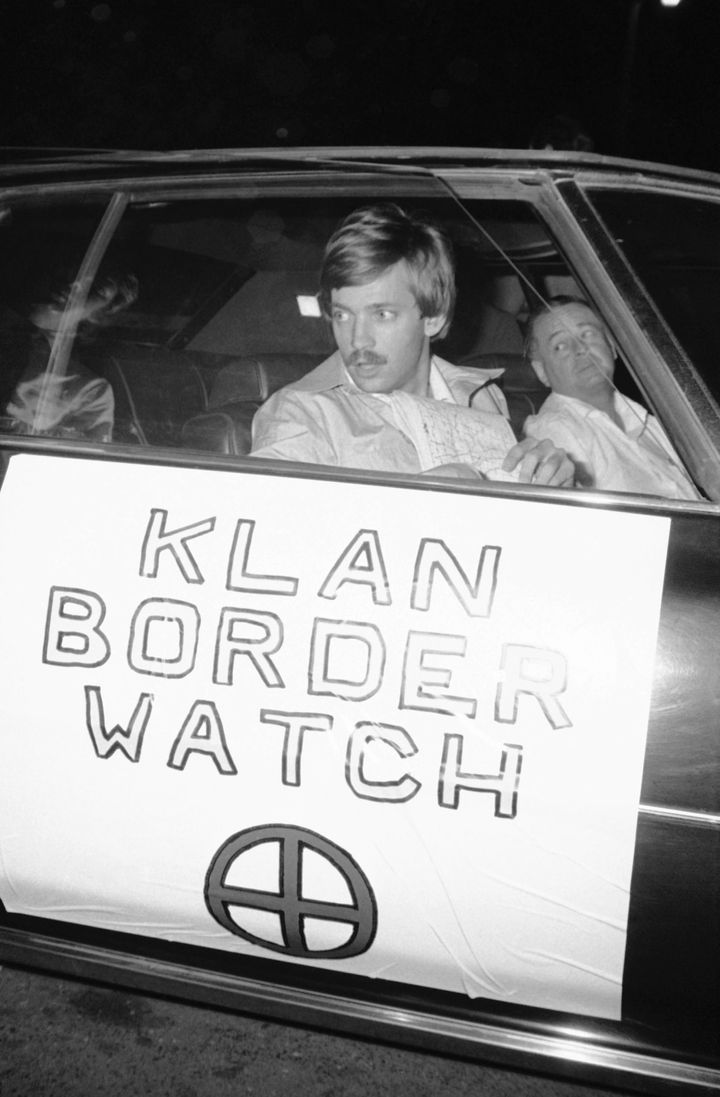 Ku Klux Klan leader David Duke, of Metairie, La., arrives at a roadside rendezvous with newsmen in Dulzura, Calif. to detail how Klansmen are dispersed along the border looking for illegal aliens entering the country in 1977.