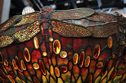 <p><strong>A detail of a Tiffany dragonfly lamp.</strong></p>